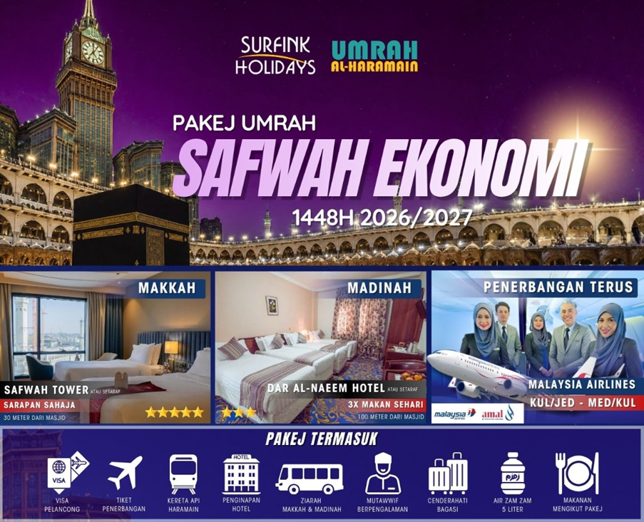 Pakej Umrah Safwah Ekonomi Musim Puncak (16 Dis)
